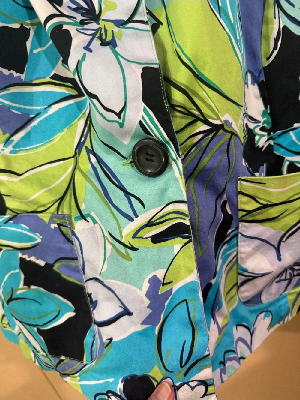 erin london Blue Green Floral Cropped Jacket